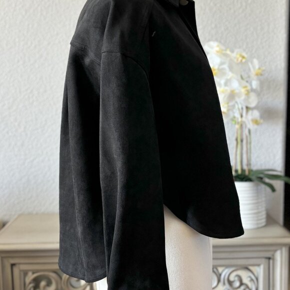 Women's Suede Shirt Jacket Top | Button Down Long Sleeve | Black - Picture 4 of 9